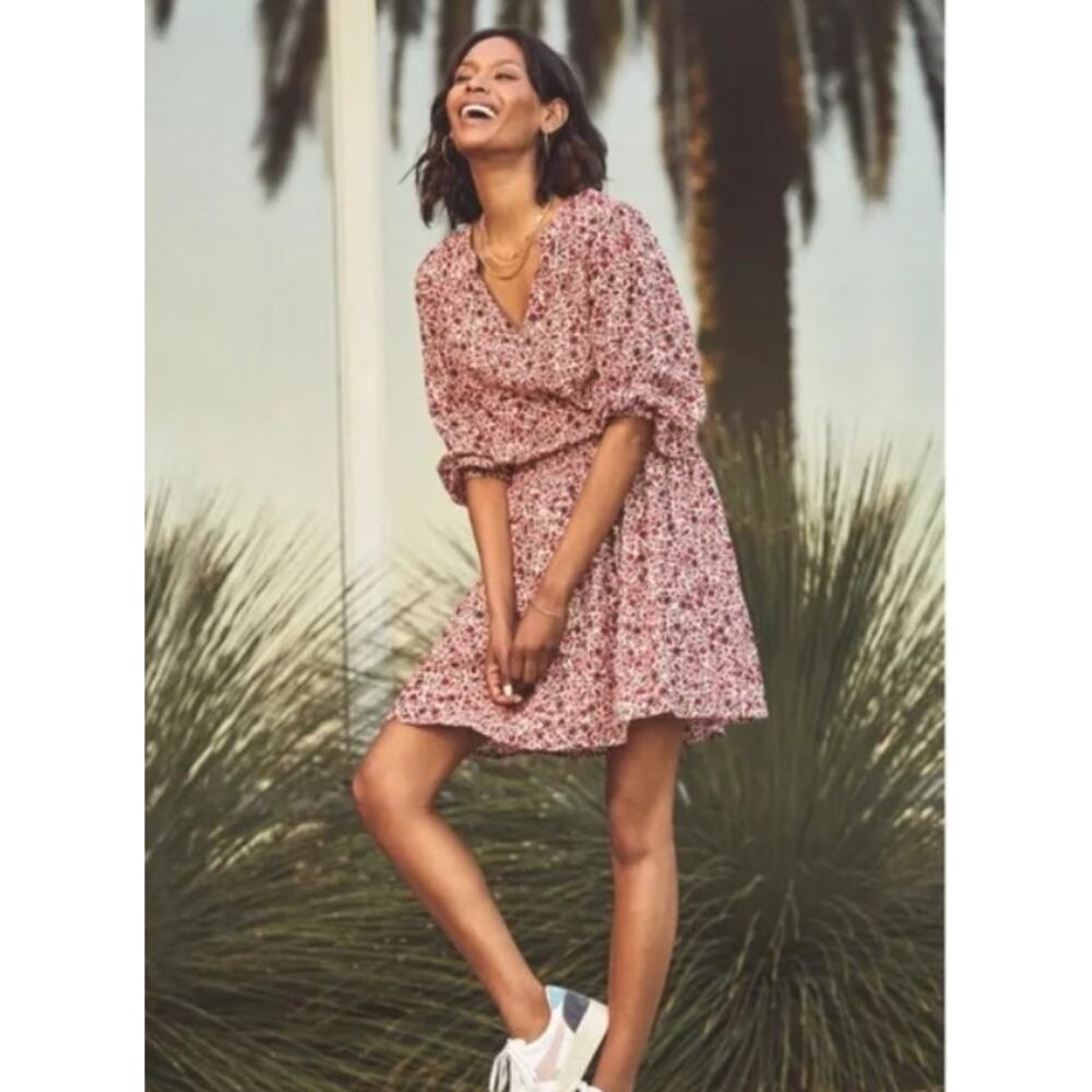 Sundry for Evereve Floral Mini Dress Womens 2 Pink Red Romantic Boho Cottage
